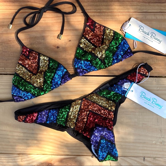 Beach Bunny Other - Beach Bunny Sloane 🌈 Rainbow Sequin Bikini